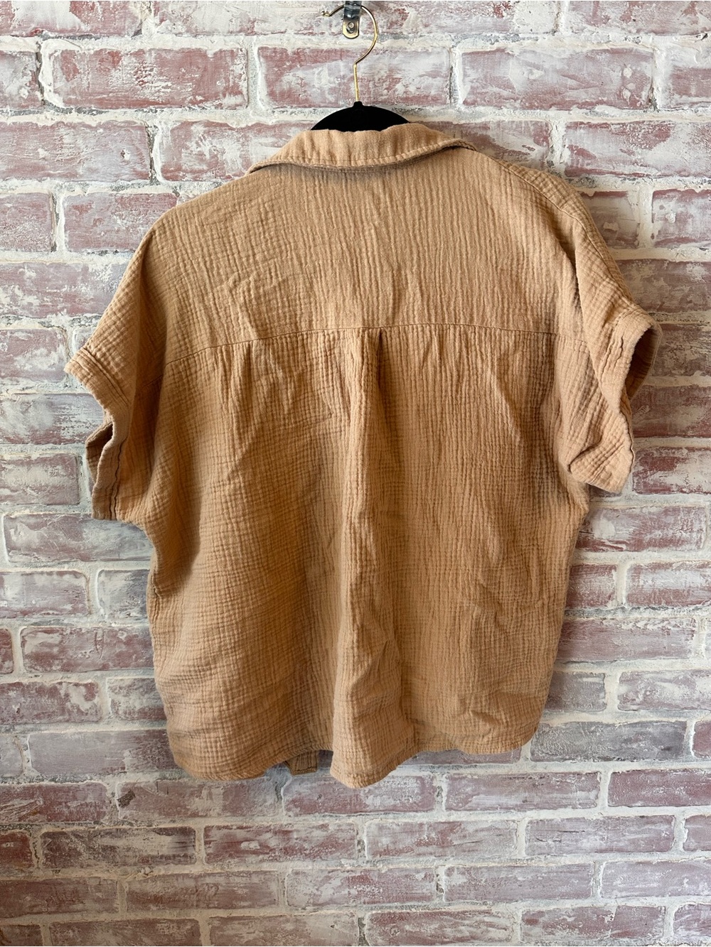 Lightweight Gauze Button-Up Shirt in Camel - Picture 2 of 2
